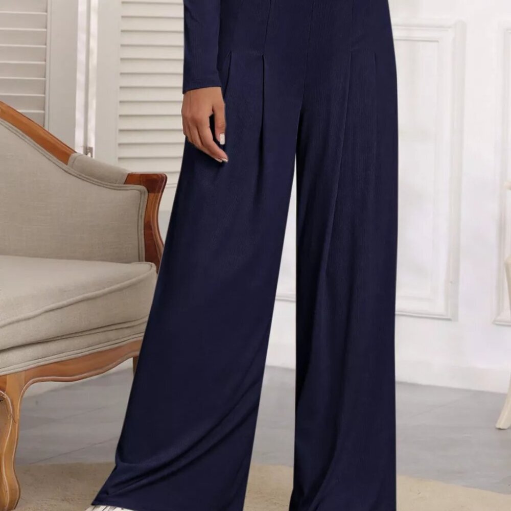 Casual Long Sleeve Crop Top and Wide Leg Pants Set - Picture 6 of 9